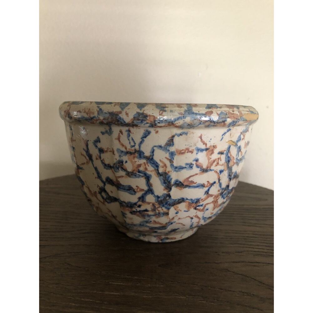 Antique Red Wing Mixing Bowl #6 Saffron Ware Sponge Ware Slab Side Yellow Ware